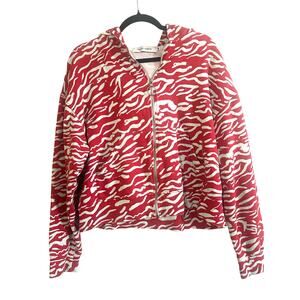 PRABAL GURUNG Red Gray Zebra Print Hooded Jacket Hoodie Cotton - Sz Medium